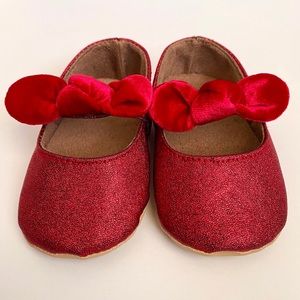 Red Sparkly Mary Jane Dress Shoes with Velvet Bows